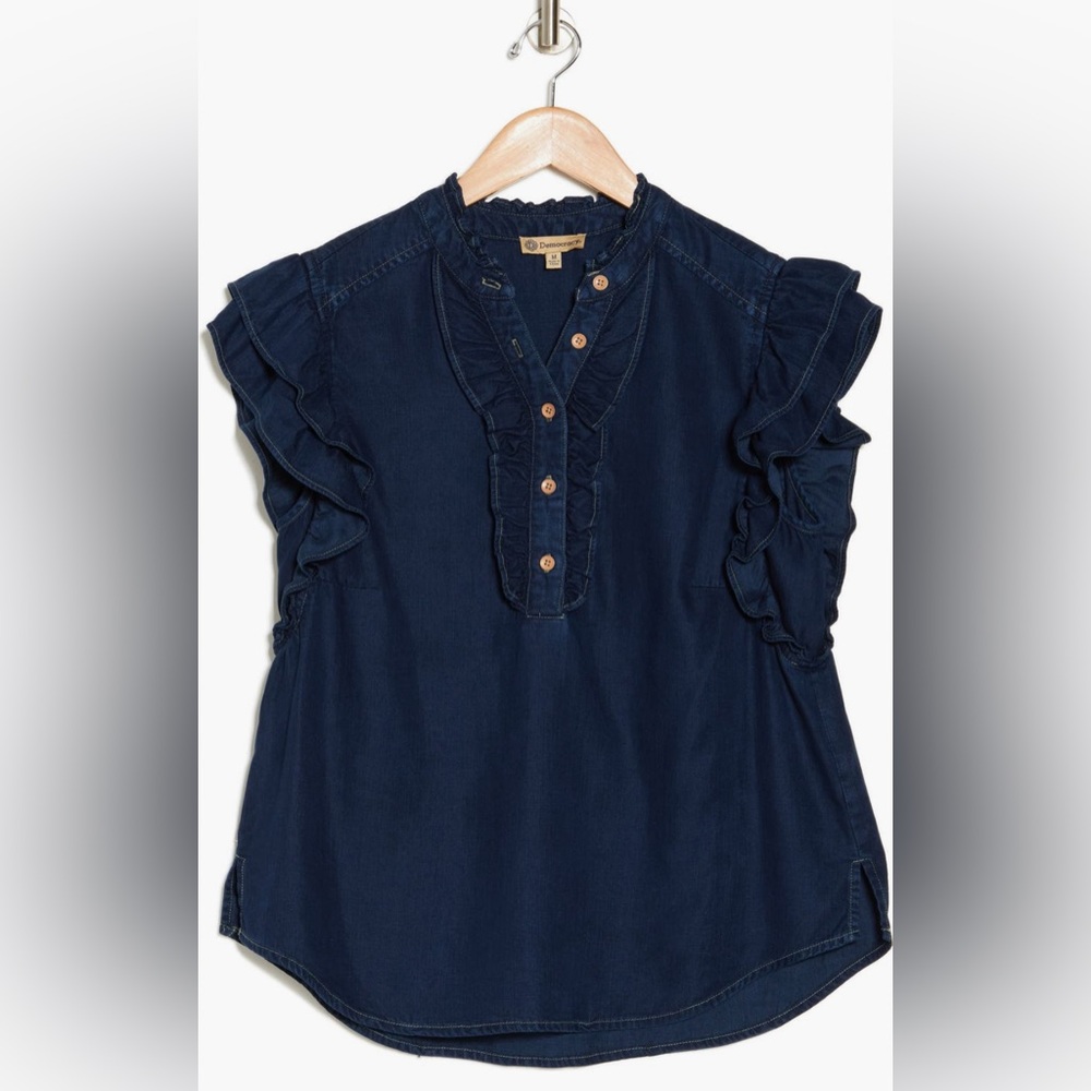 Women's Dark Blue Ruffle Blouse